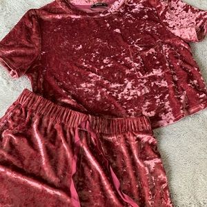 Crushed Velvet Top and Bottom Set